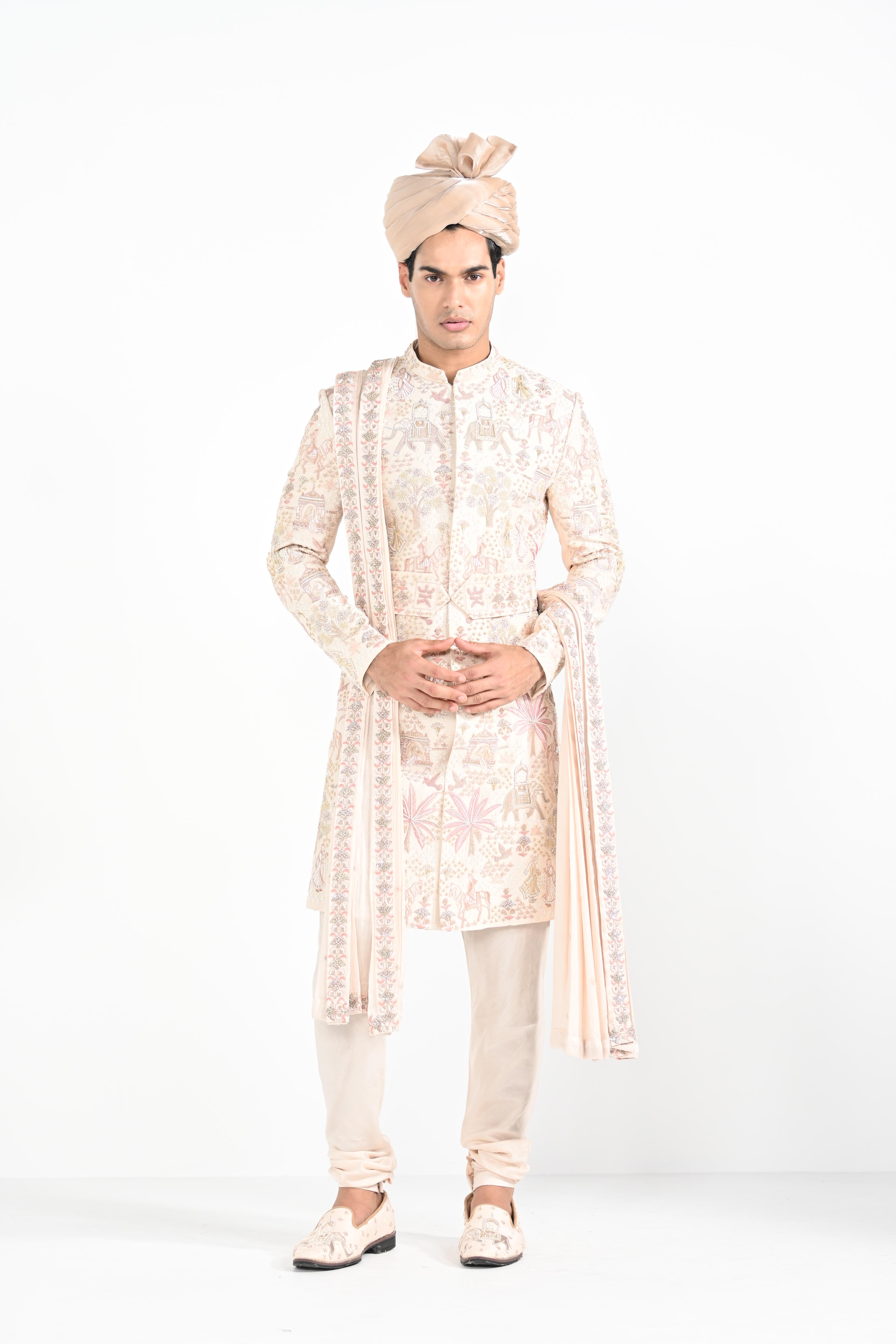 Raja And Rani Work Sherwani Set