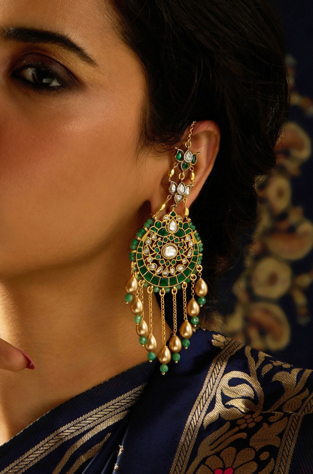 Rajwadi Green Glory Chaandbali Earring