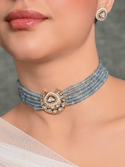 Posh Blue Choker With Earrings