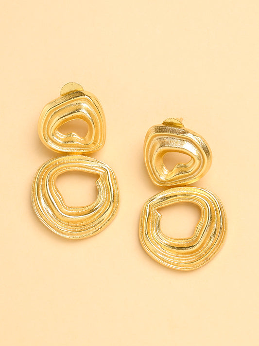 Gold Groove Drop Earrings