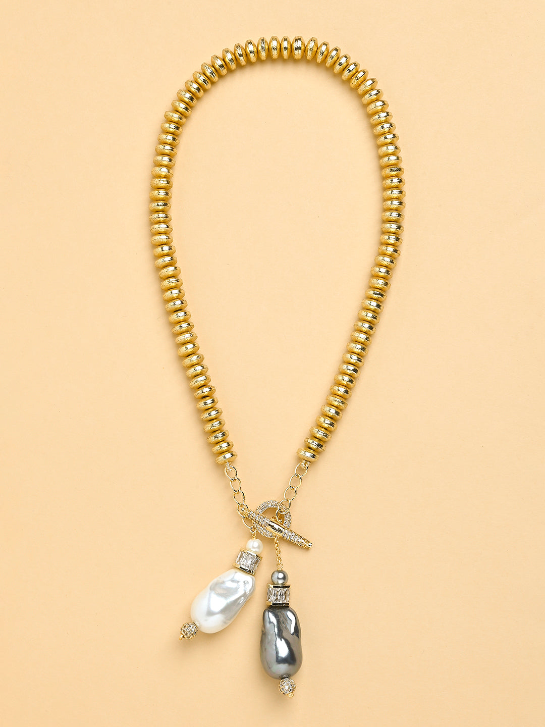 Gold Toggle twin pearl lariat