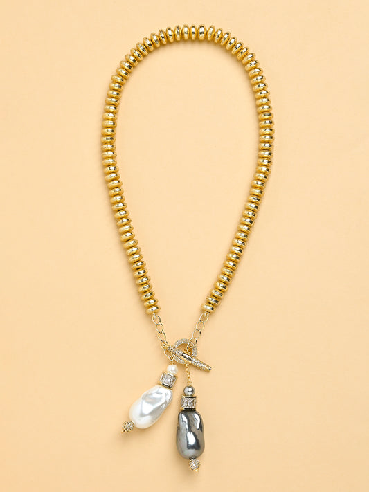 Gold Toggle twin pearl lariat