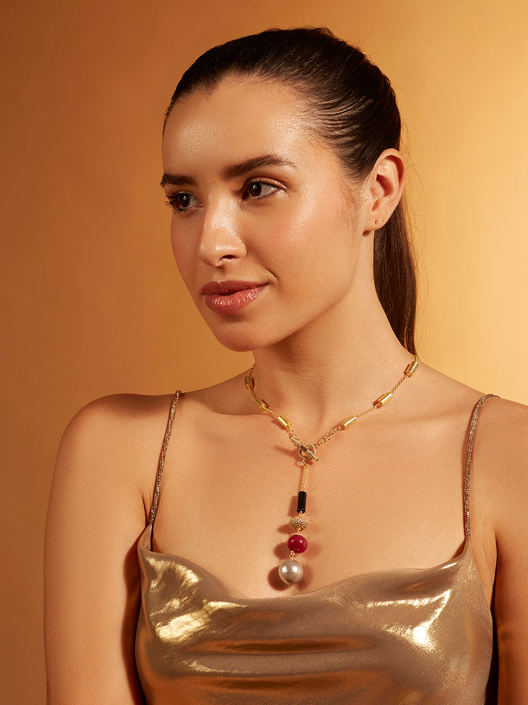 Red Gold Lariat Necklace