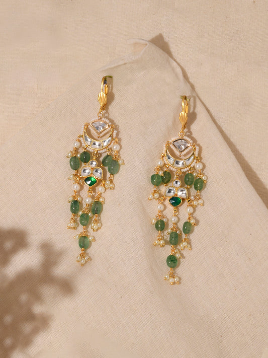 Green Kundan Dangler Earrings