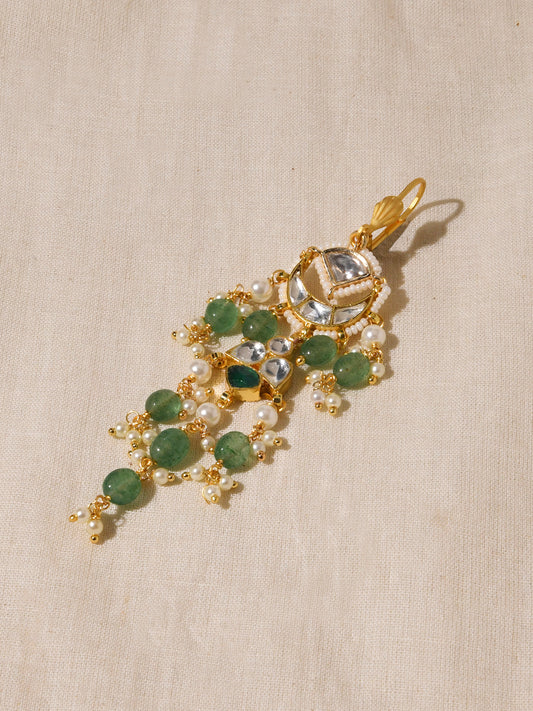 Green Kundan Dangler Earrings