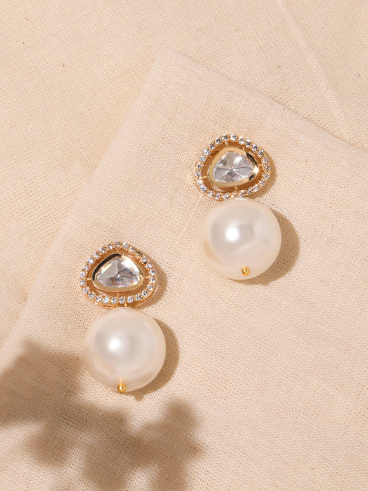 Kundan White Pearl Drop Earrings