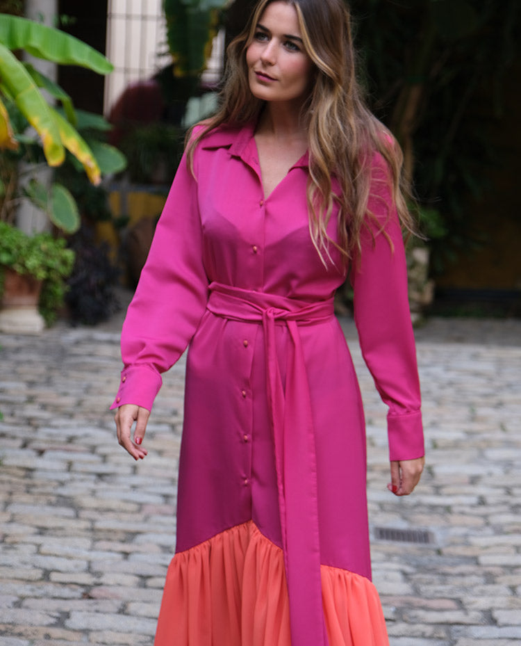 Pink And Orange Crepe Dress