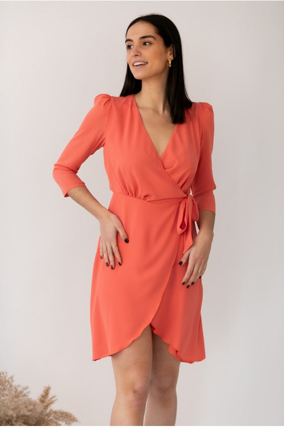 Solid Wrap Crepe Dress