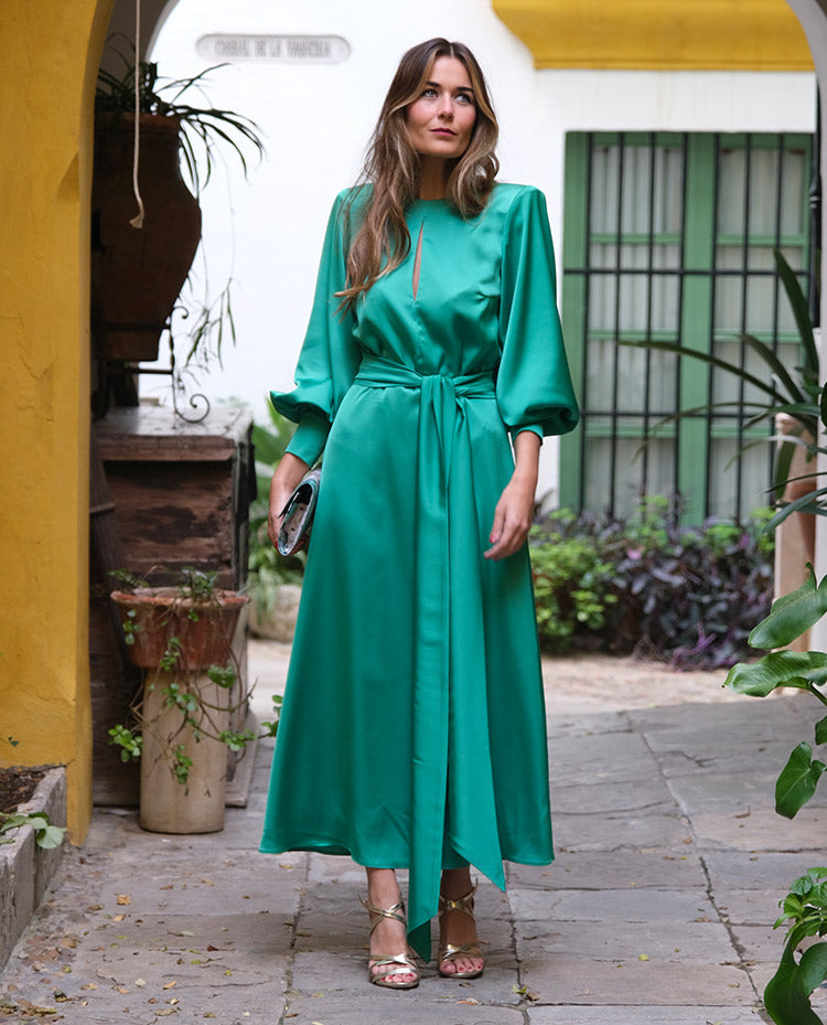 Emerald Stain Keyhole Neck Dress