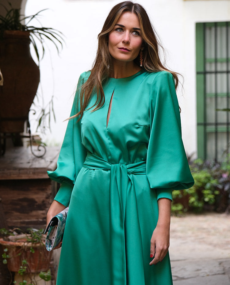 Emerald Stain Keyhole Neck Dress