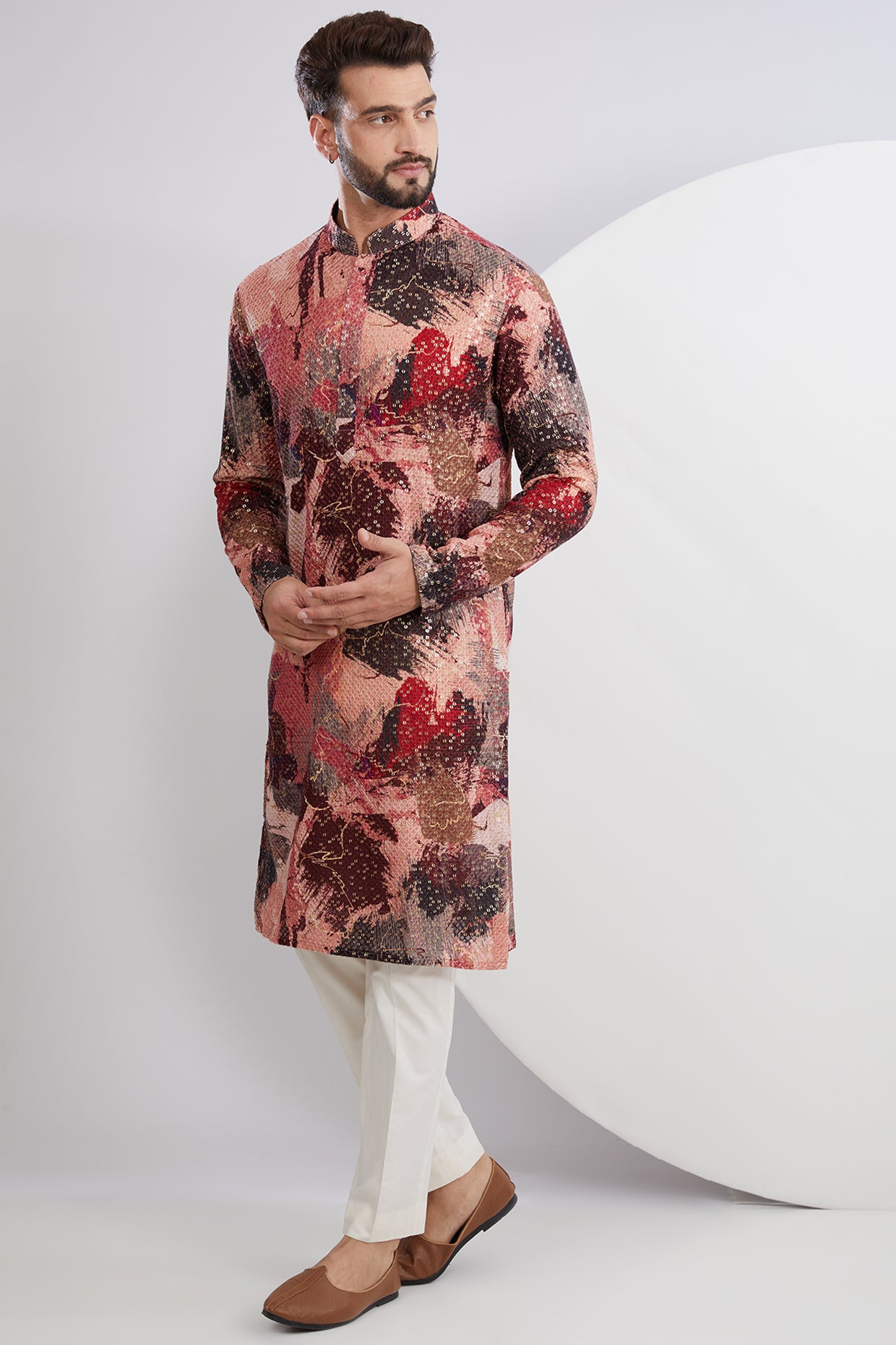 Abstract Embridered Kurta with Sequined Embroidery on print