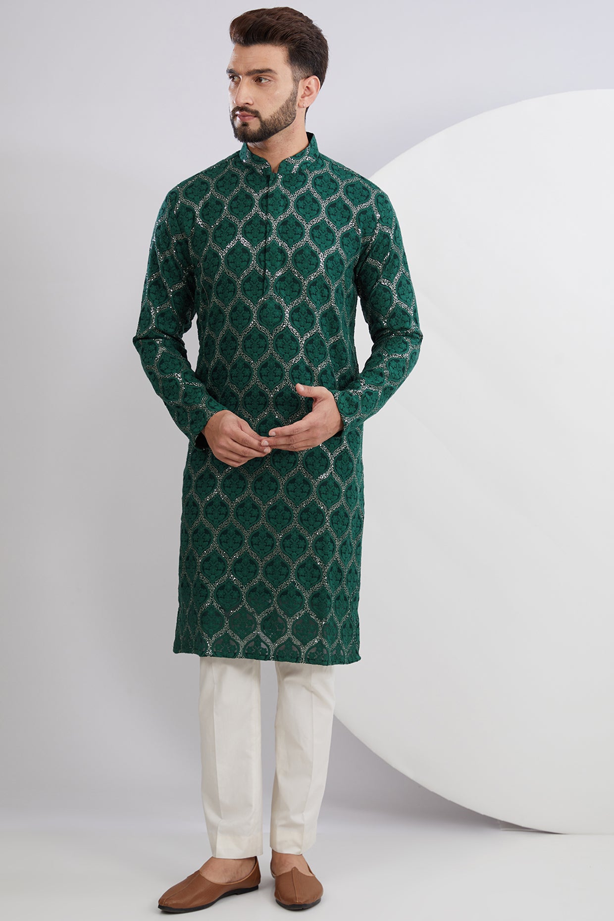 Bottle Green Embroidered Kurta