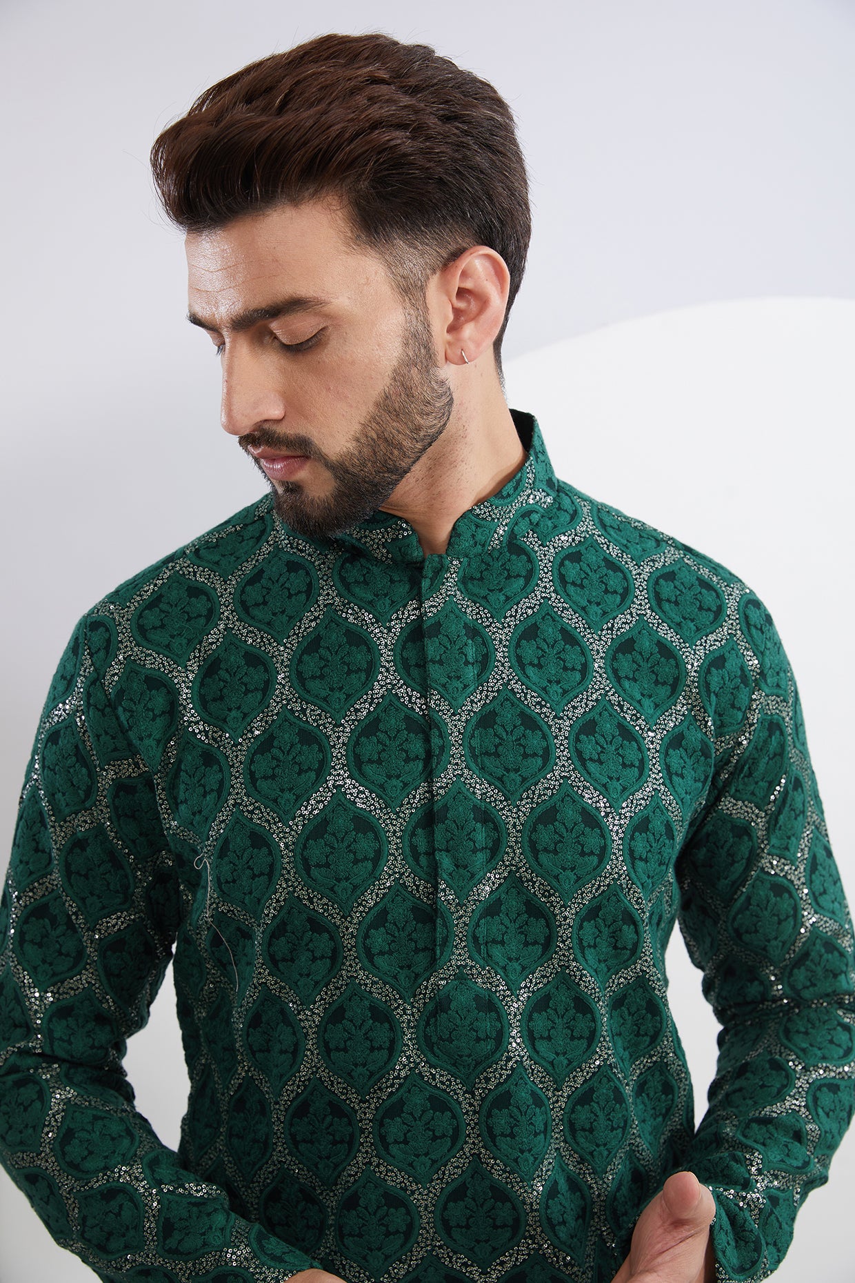 Bottle Green Embroidered Kurta