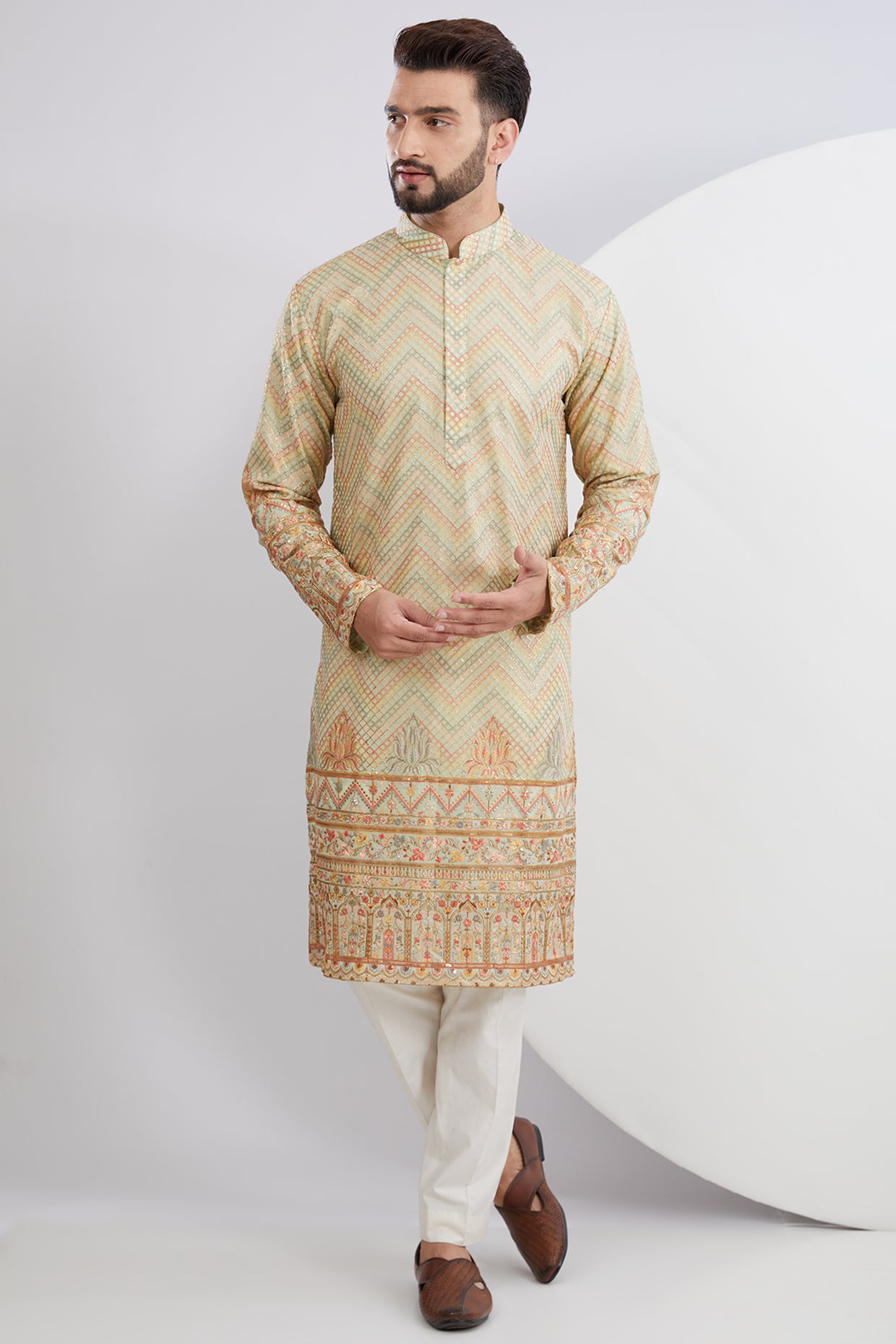 Multi Embroidered Kurta with Detailed Ghera work