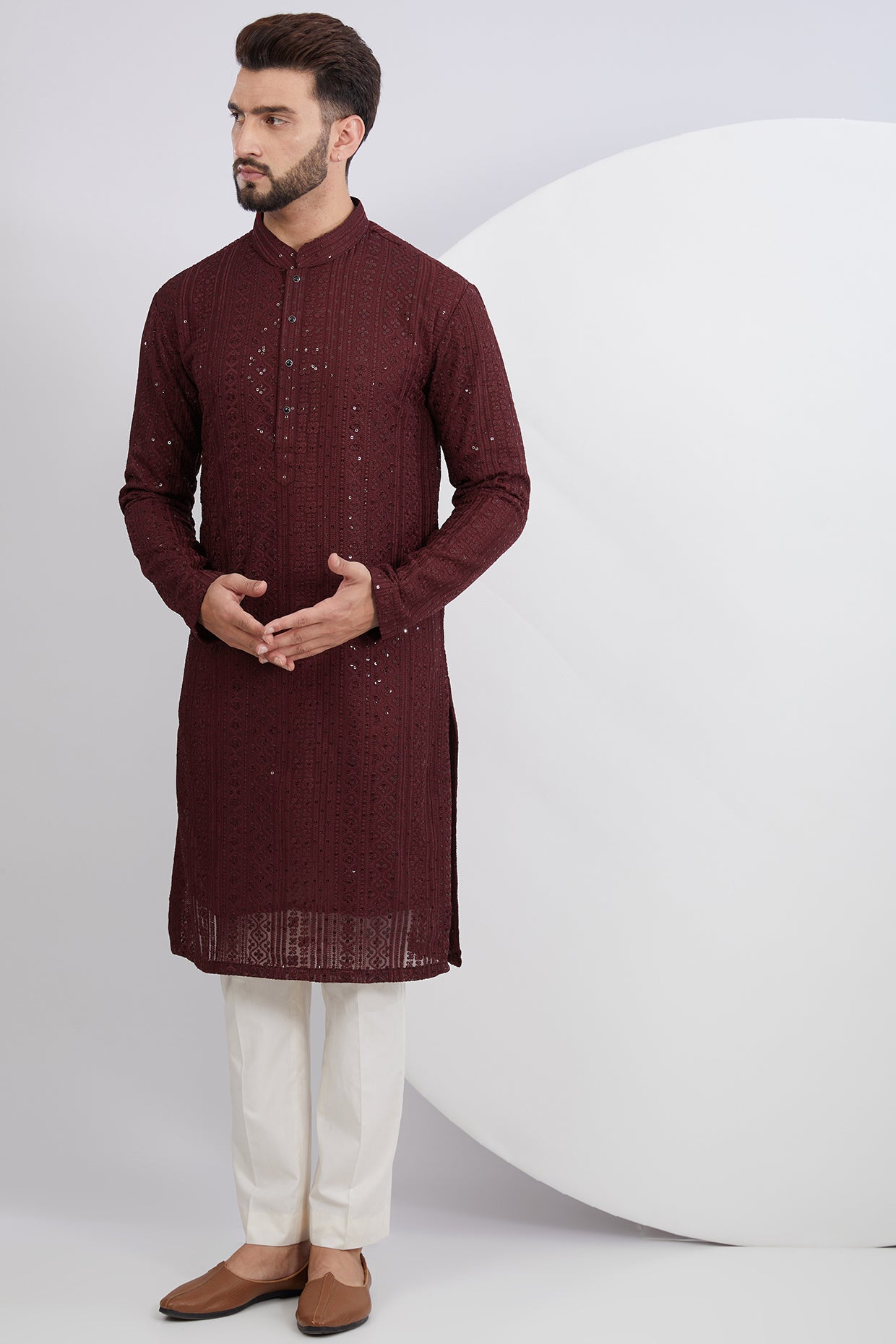 Maroon Embroidered Kurta