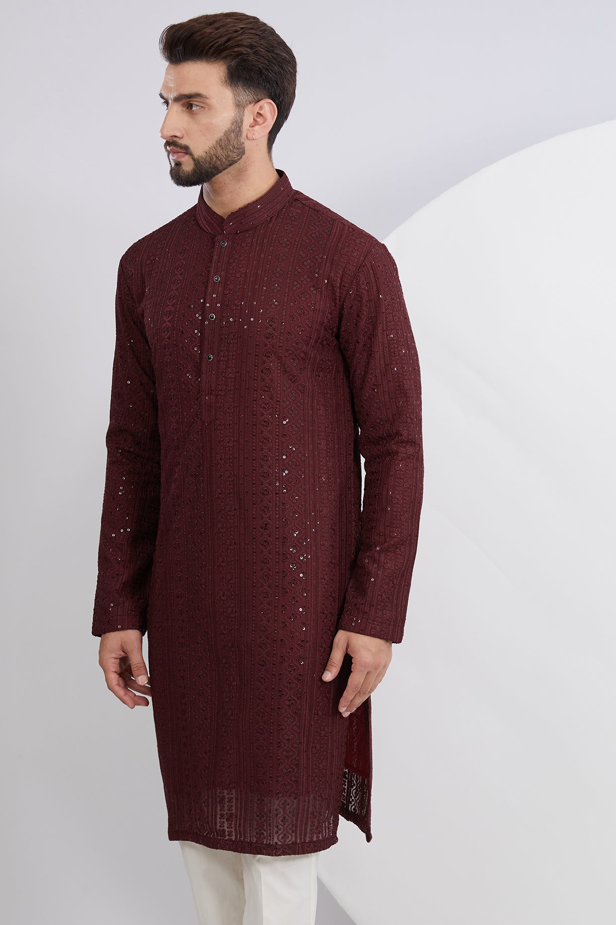 Maroon Embroidered Kurta