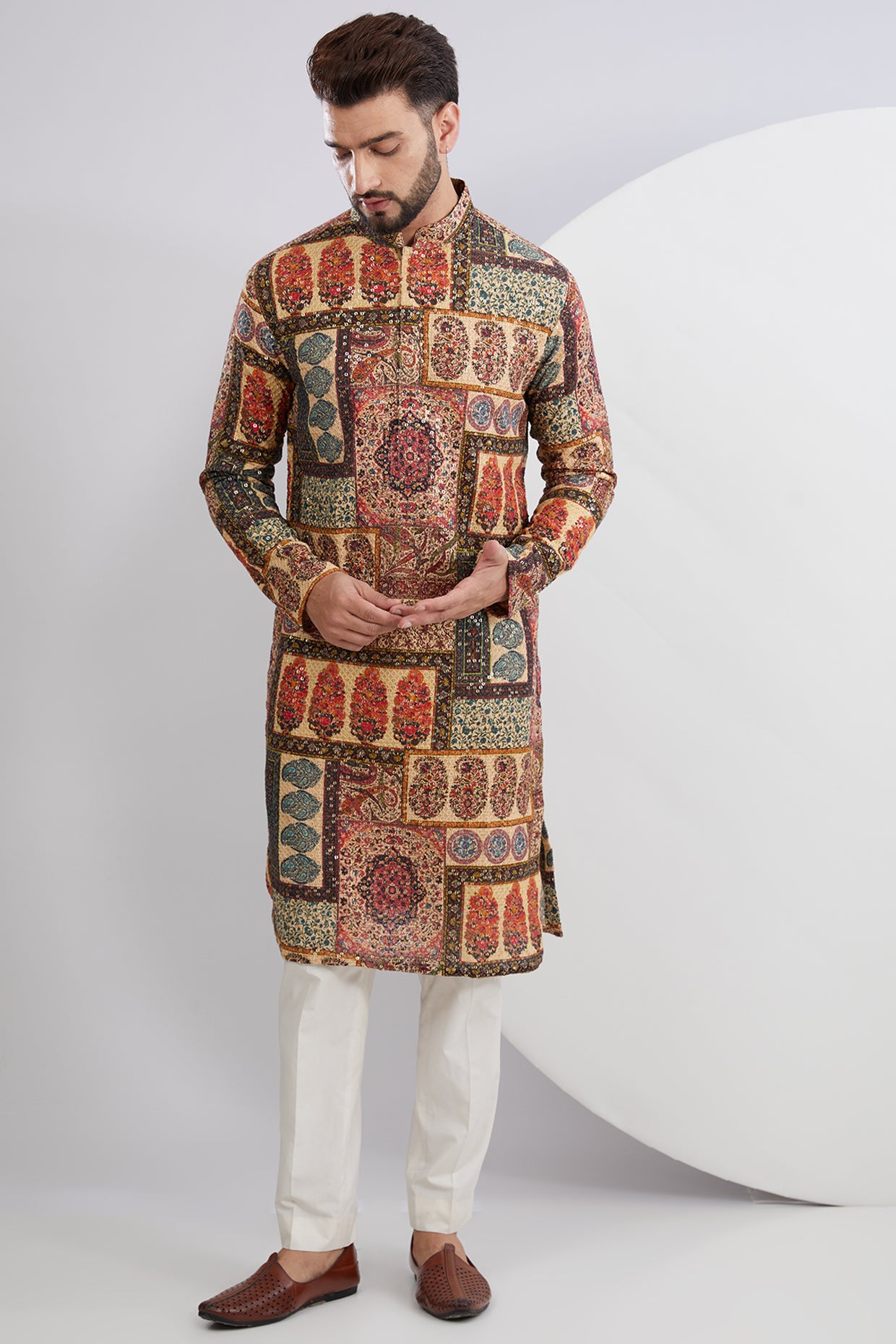 Multi Embroidered kurta with Kalamkari Kashmiri Print