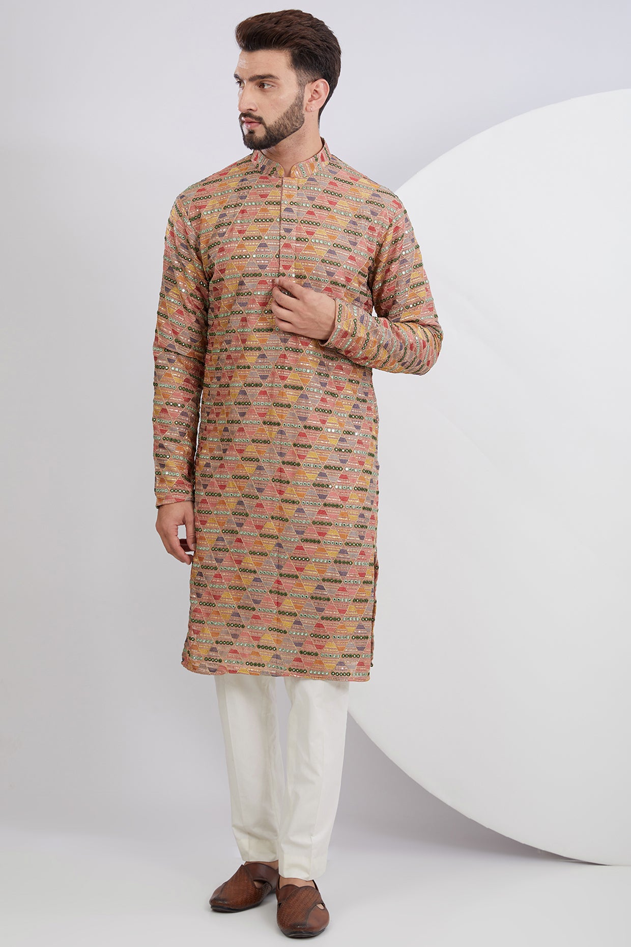 Mud Pink Multi Embroidered Kurta