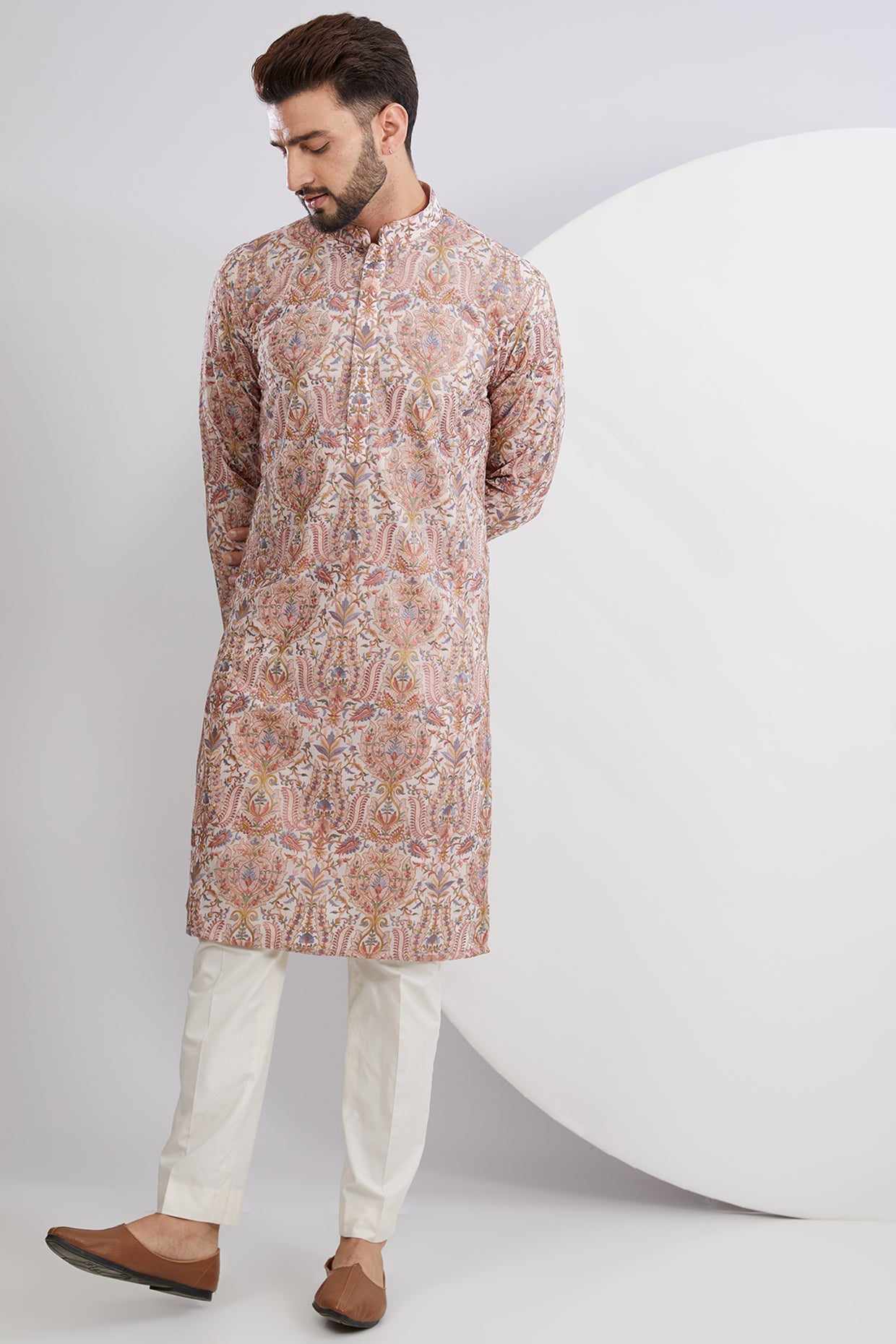 Peach Multi Embroidered Kurta