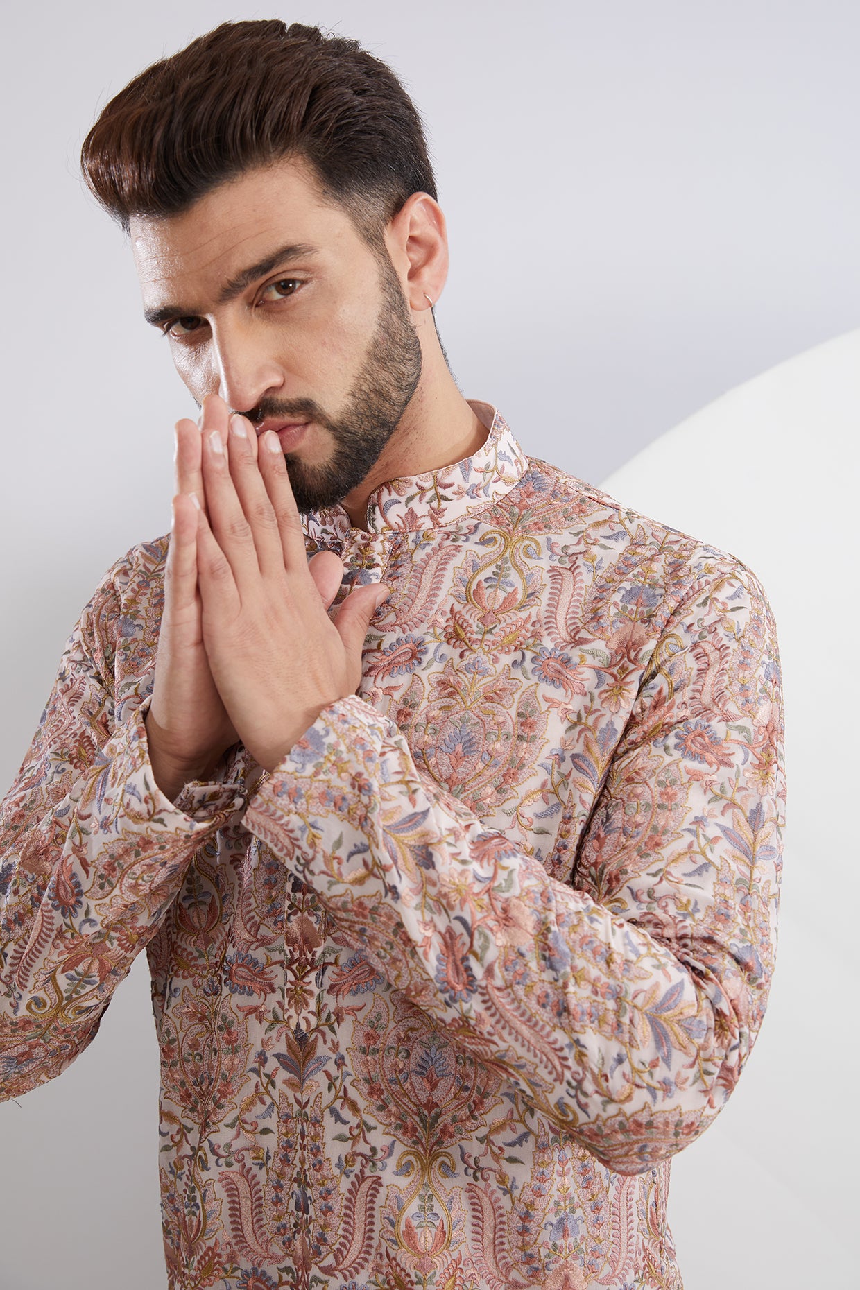 Peach Multi Embroidered Kurta