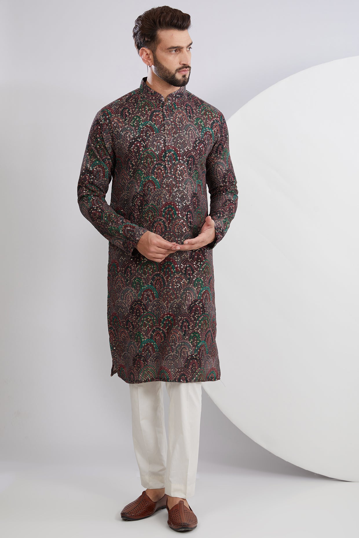 Formal Multi Embroidered Kurta on Print