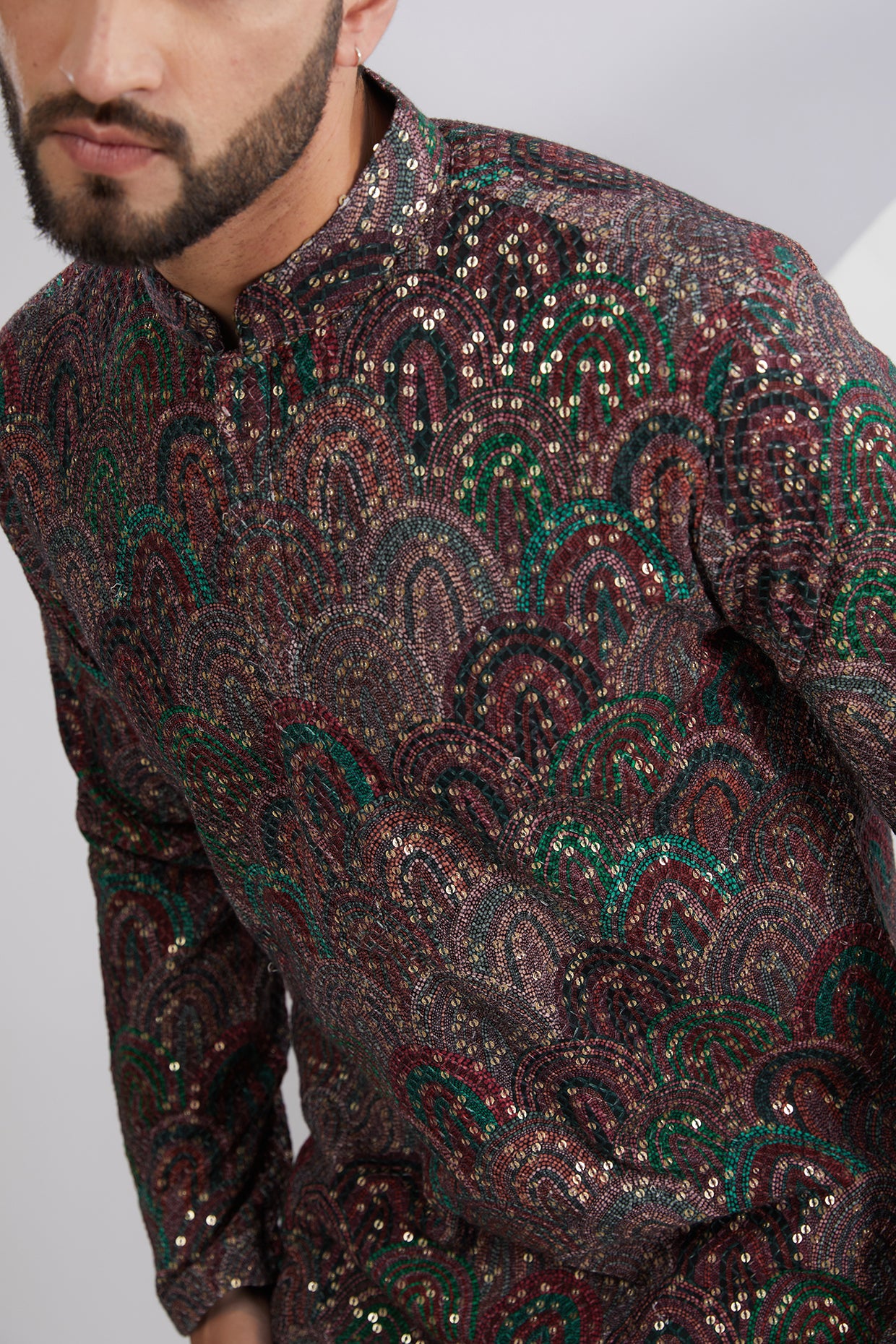 Formal Multi Embroidered Kurta on Print