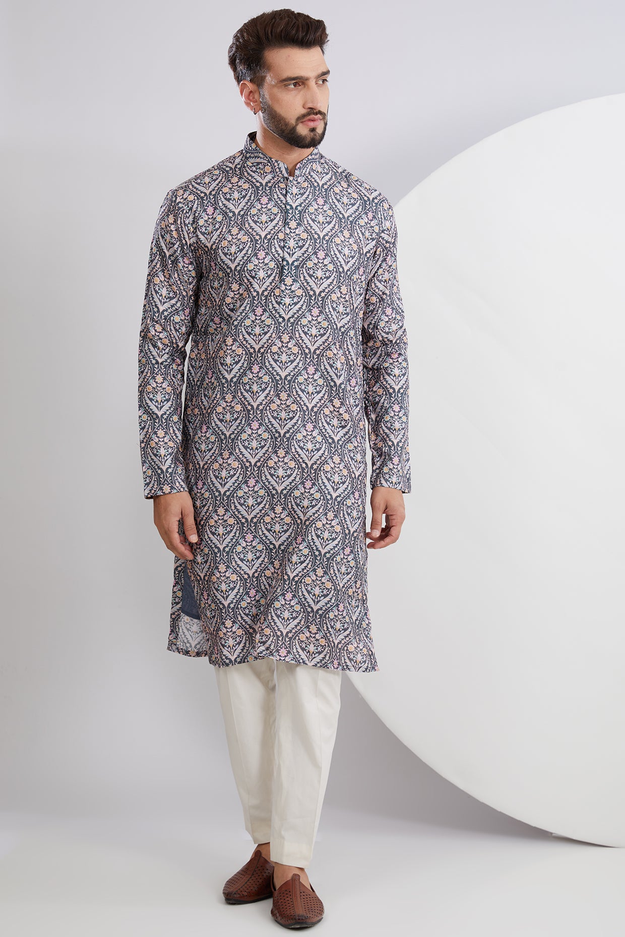 Grey Multi-Embroidered Kurta