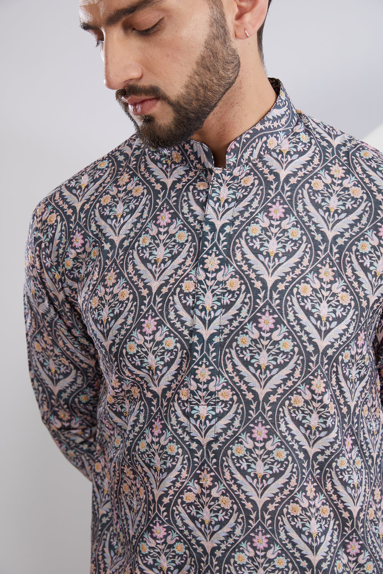 Grey Multi-Embroidered Kurta