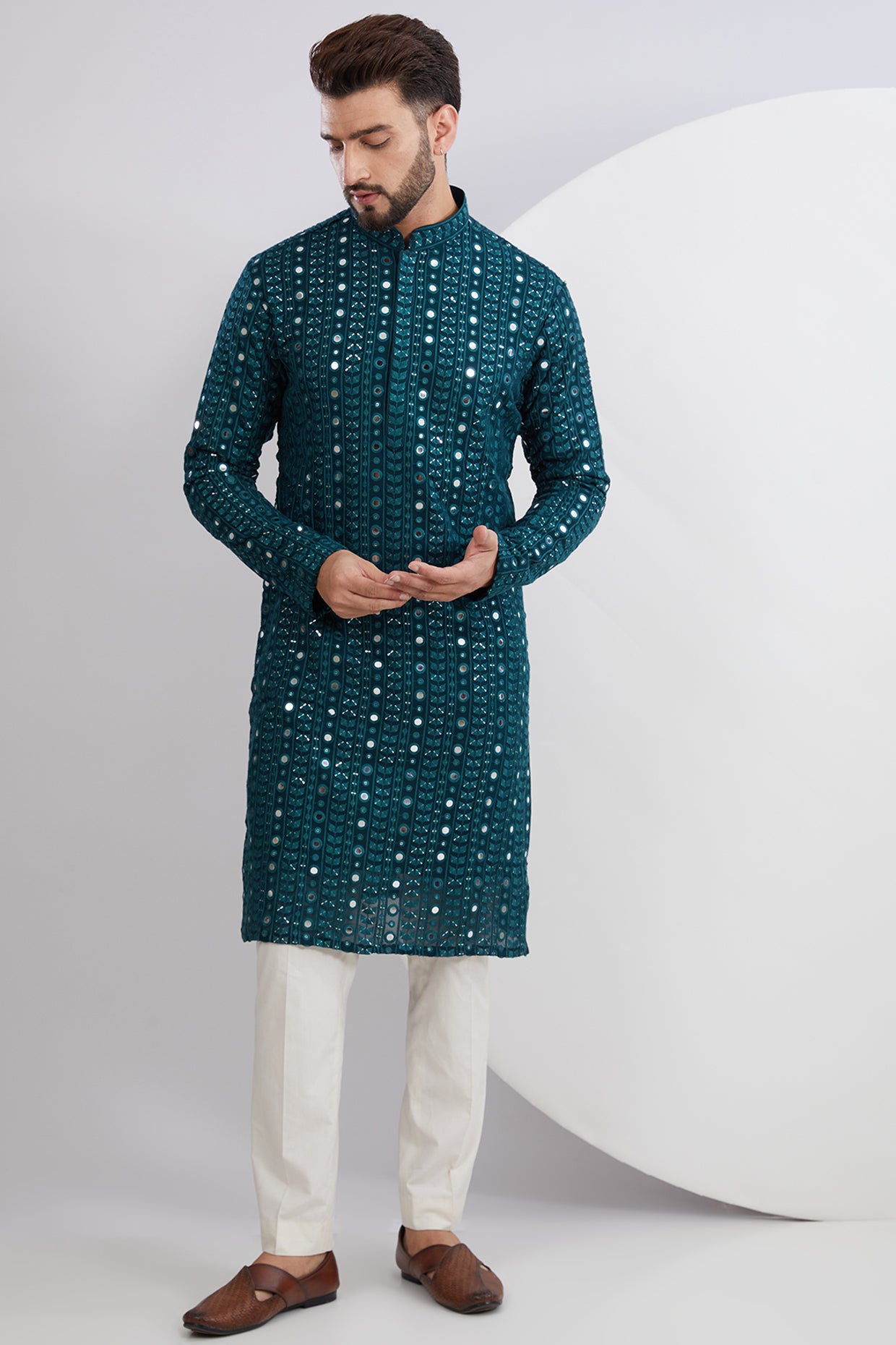 Teal Mirror Work Kurta