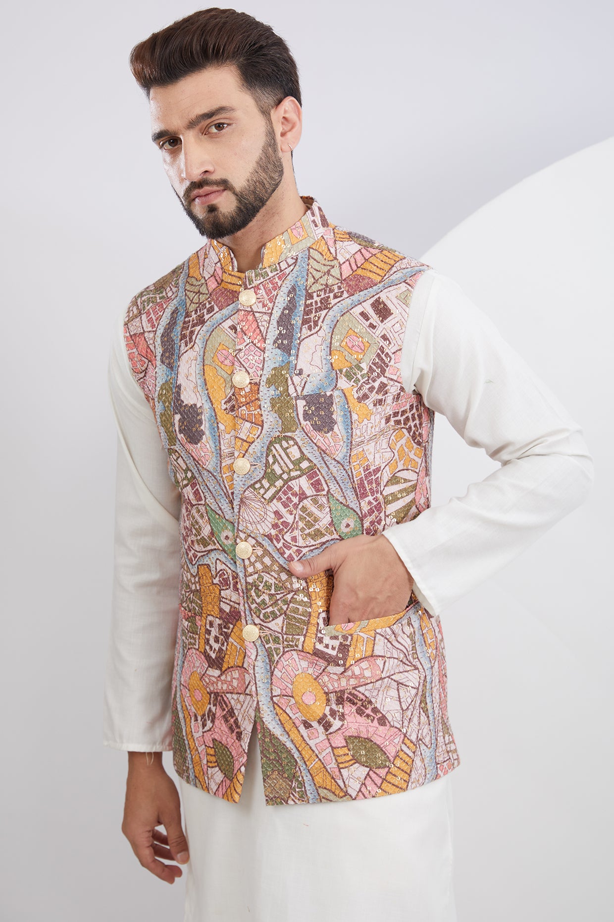 Abstract Embroidered Jacket on Print