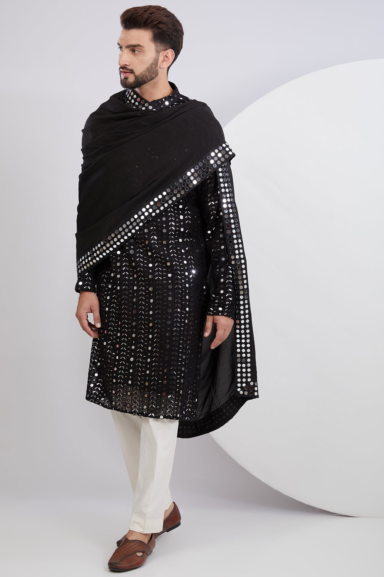 Black Mirrorwork Kurta paired with Mirrorwork Stole