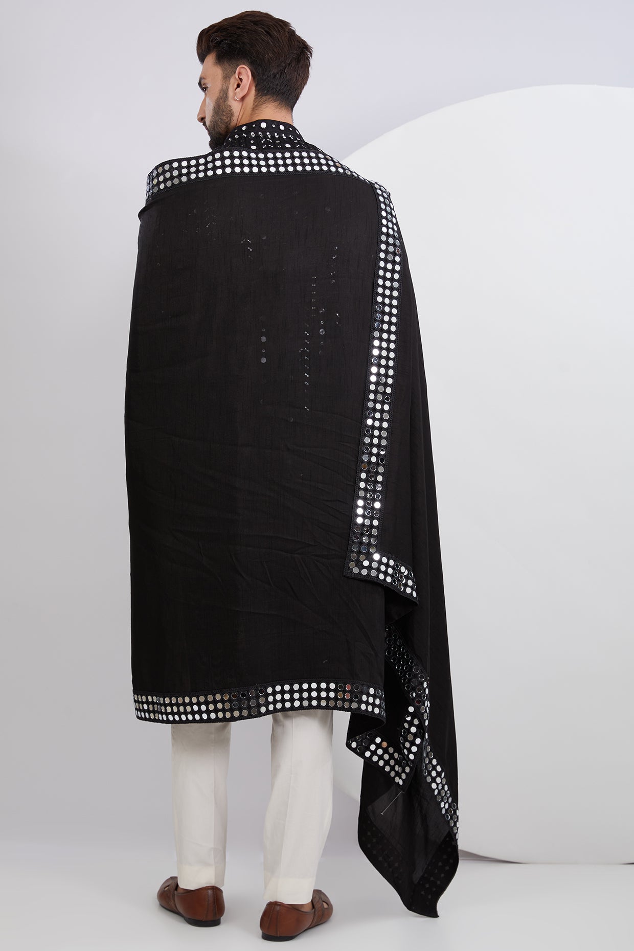 Black Mirrorwork Kurta paired with Mirrorwork Stole