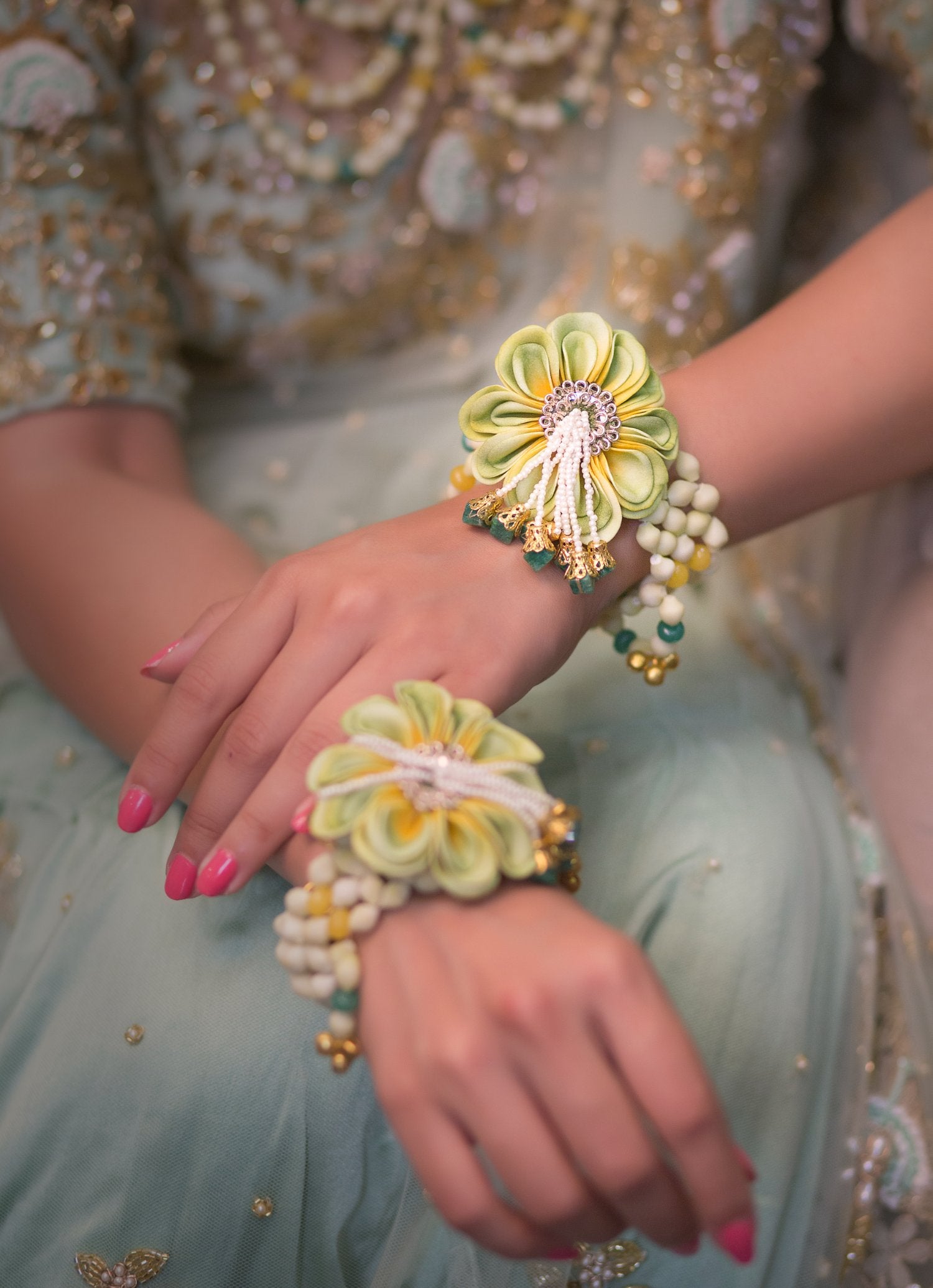 Pistachio Floral Bangle Set