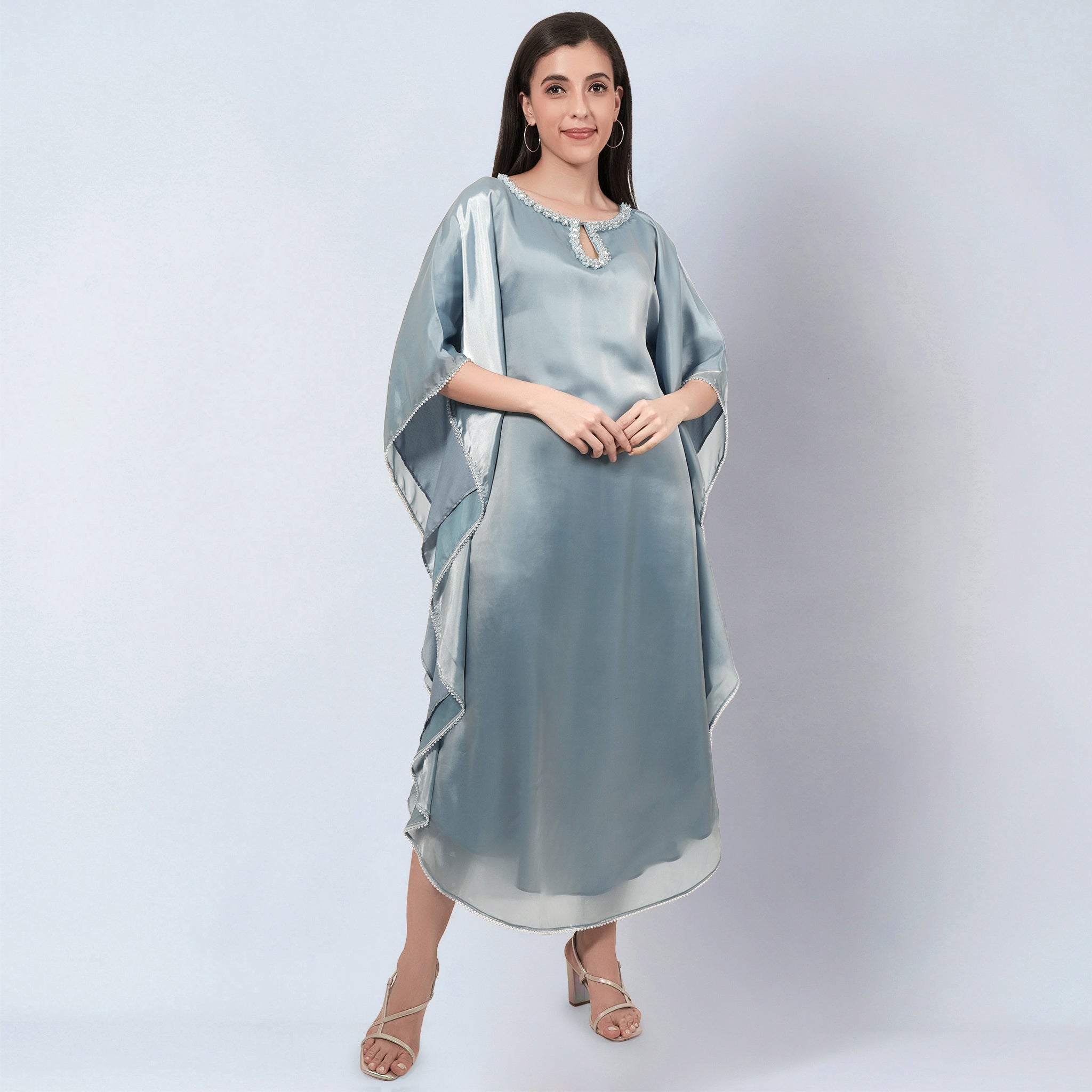 Blue Crystal Embroidered Round Kaftan