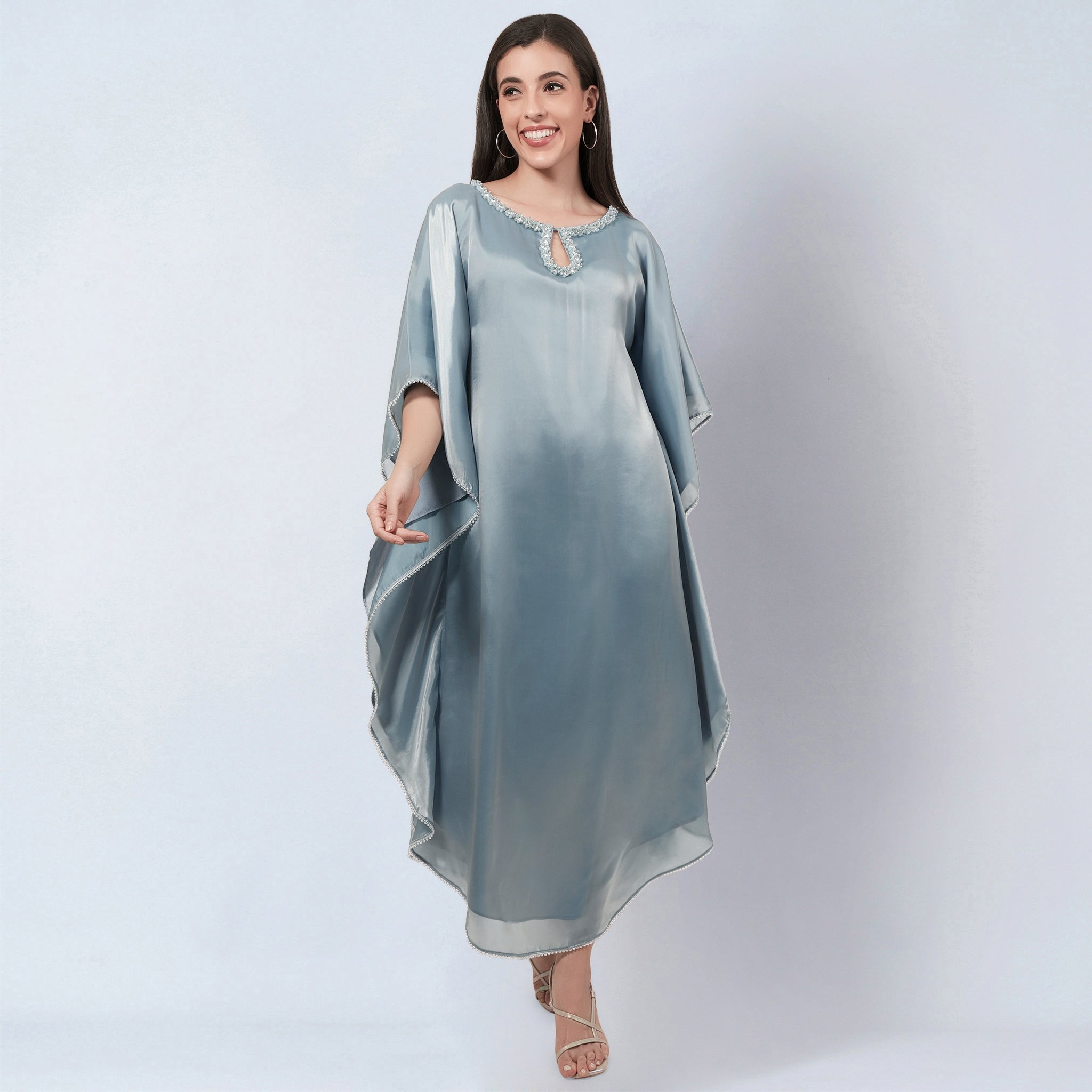 Blue Crystal Embroidered Round Kaftan