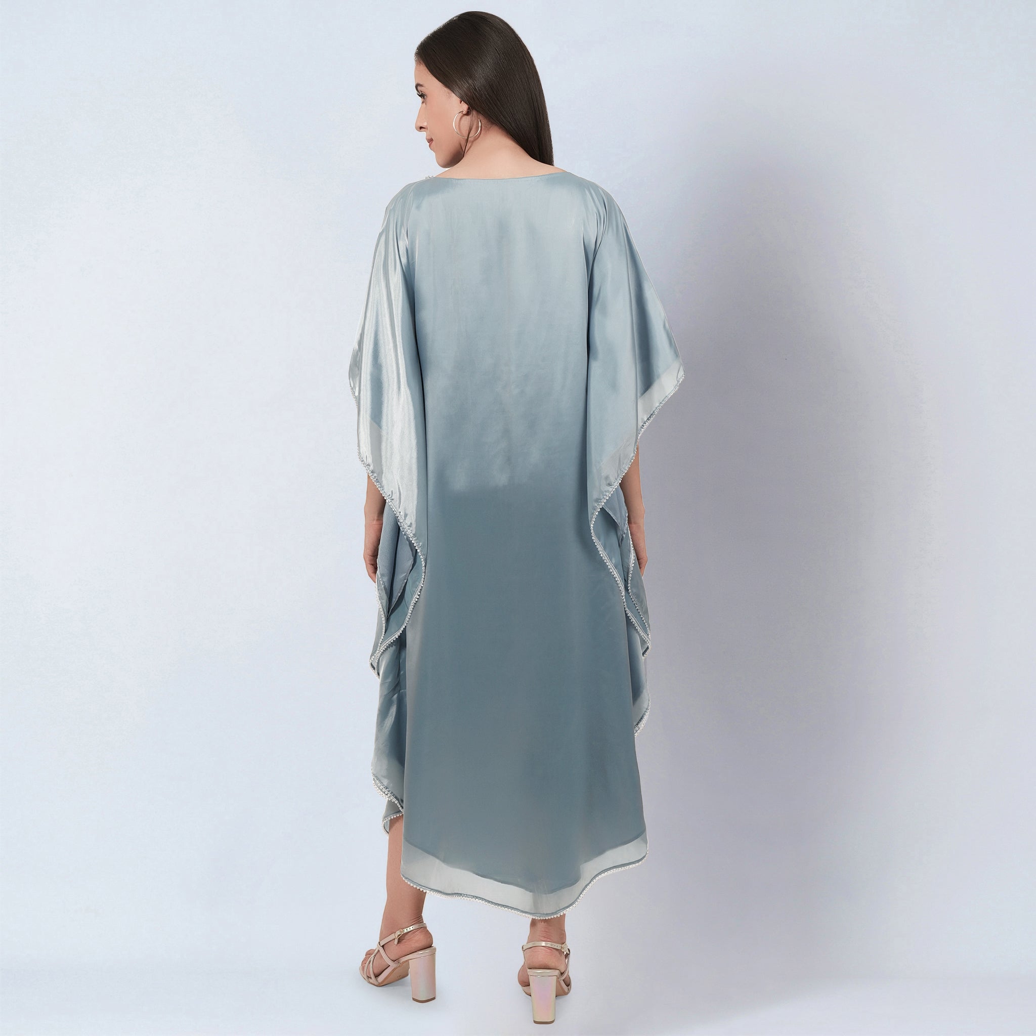 Blue Crystal Embroidered Round Kaftan