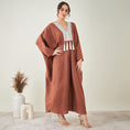 Load image into Gallery viewer, Brown Linen Full Length Kaftan with Tassels Detail
