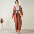 Load image into Gallery viewer, Brown Linen Full Length Kaftan with Tassels Detail
