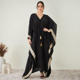 Load image into Gallery viewer, Black Full Length Kaftan with Gold Lace Detail
