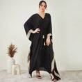 Load image into Gallery viewer, Black Full Length Kaftan with Gold Lace Detail
