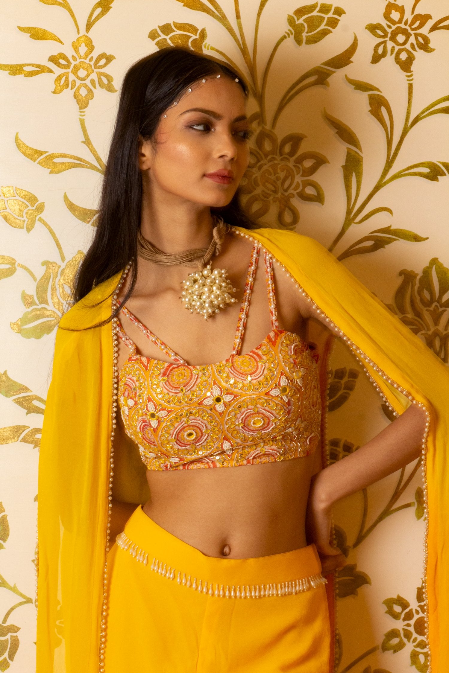 Yellow Sharara Set With Shrug