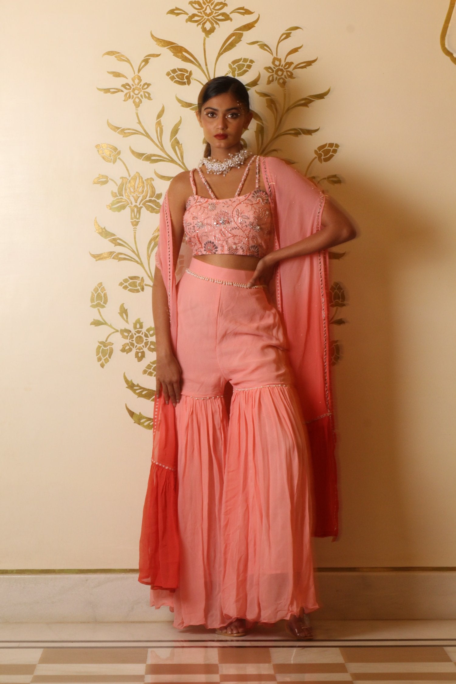 Baby Pink Sharara Set With Shrug