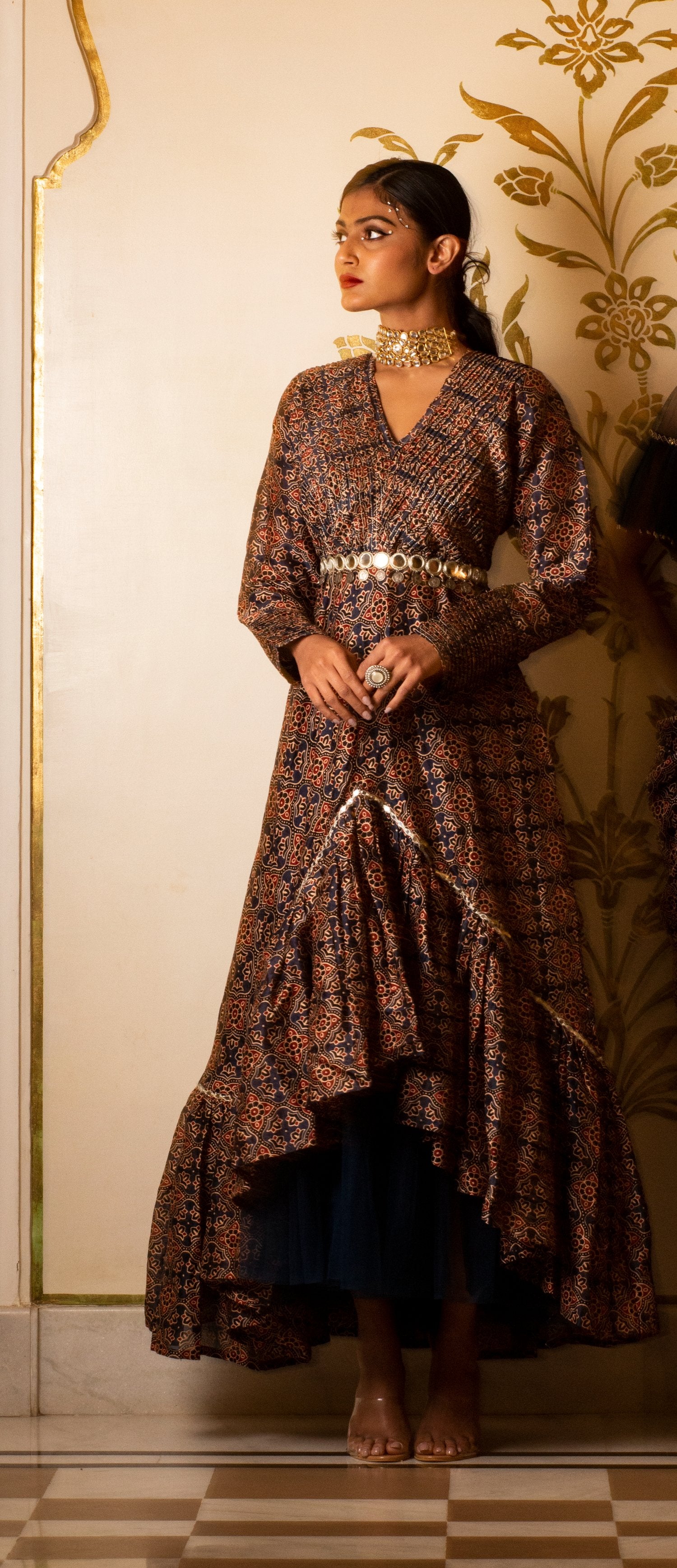 Ajrakh Print Pintuck Dress