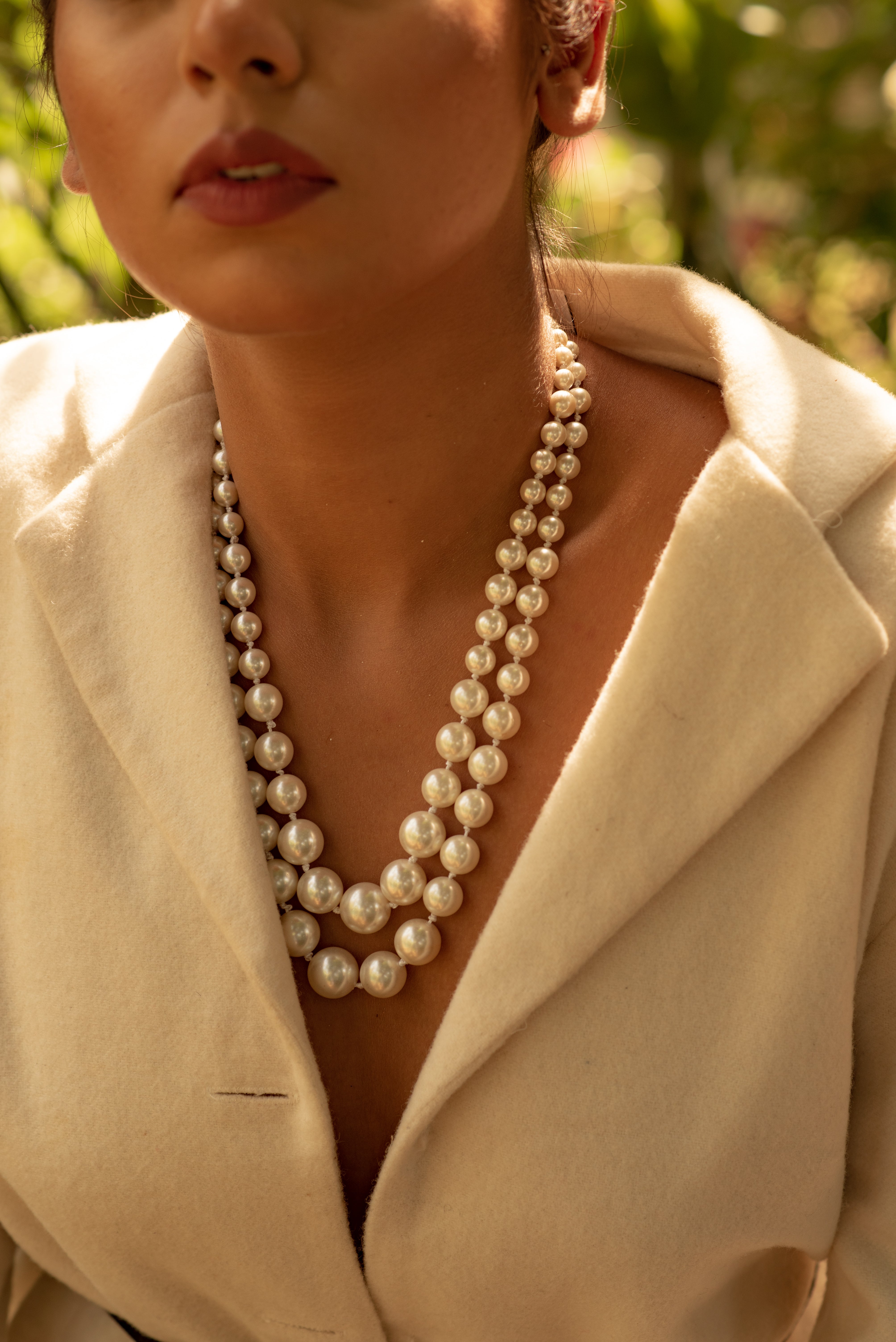 White Pearl Beaded Layered Necklace