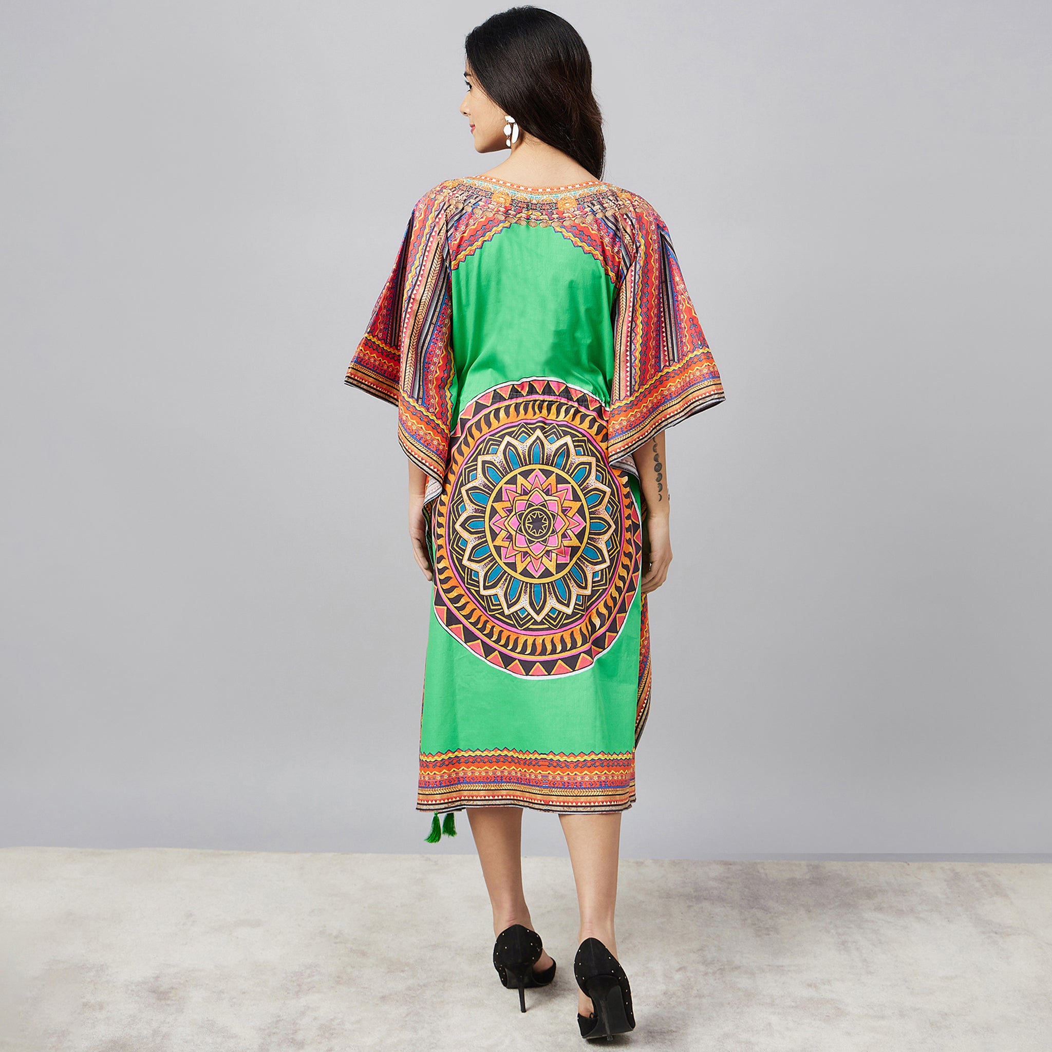 Green Tribal Mid Length Kaftan