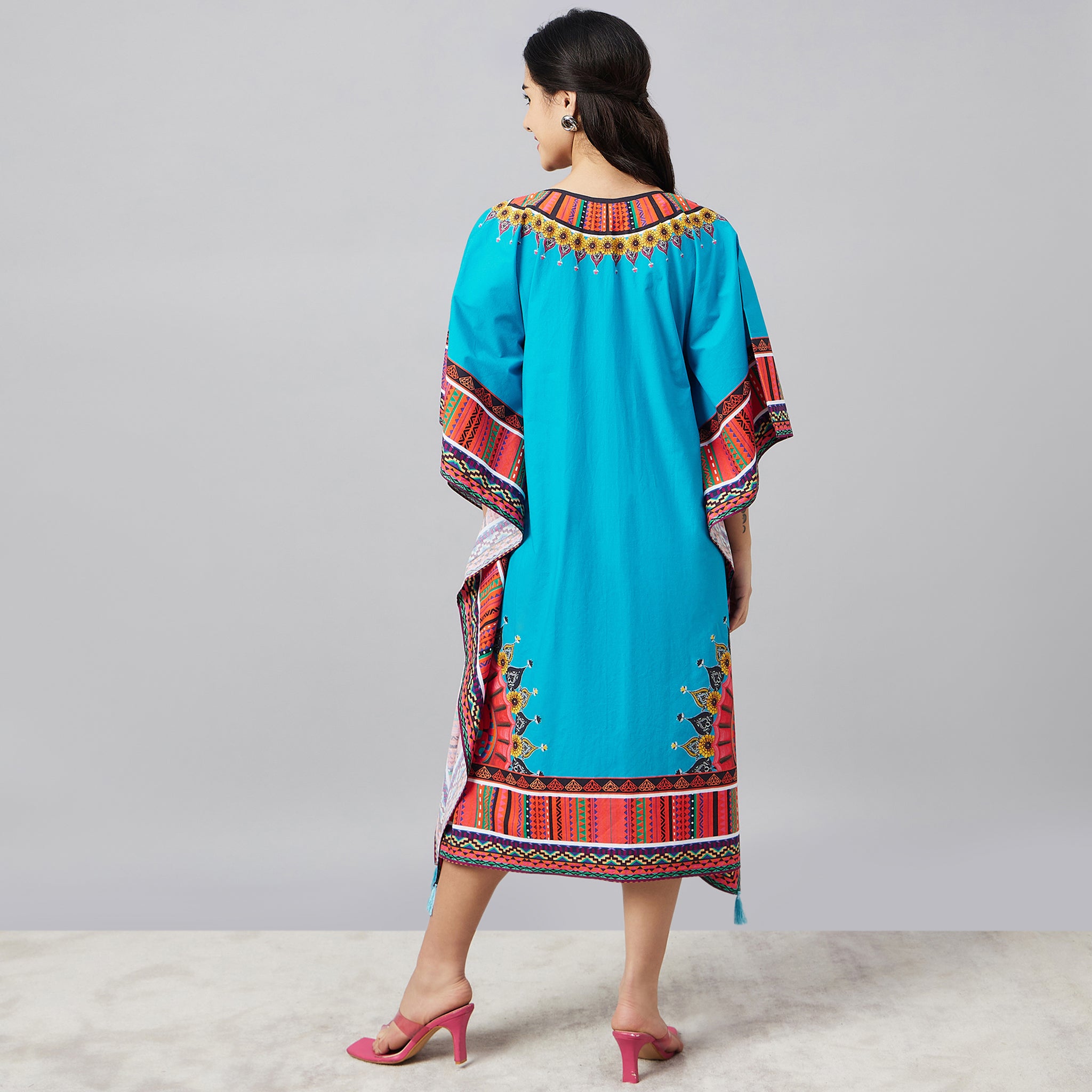 Sky Blue Tribal Mid Length Kaftan