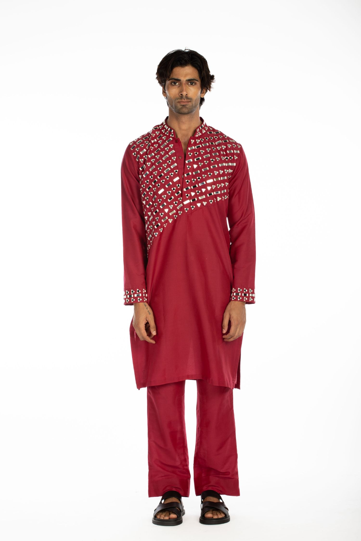 Burgundy Embroidered Kurta Set