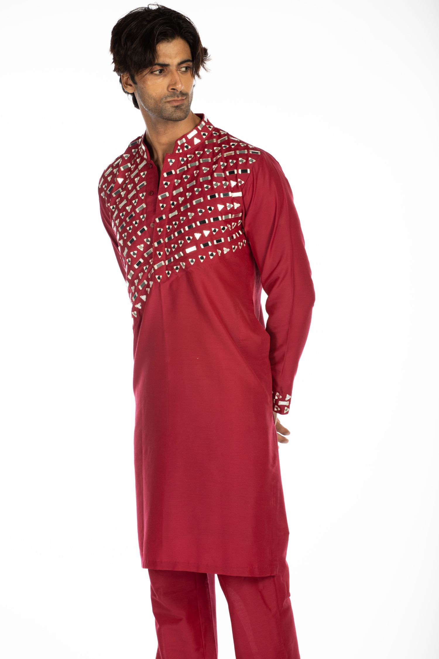 Burgundy Embroidered Kurta Set