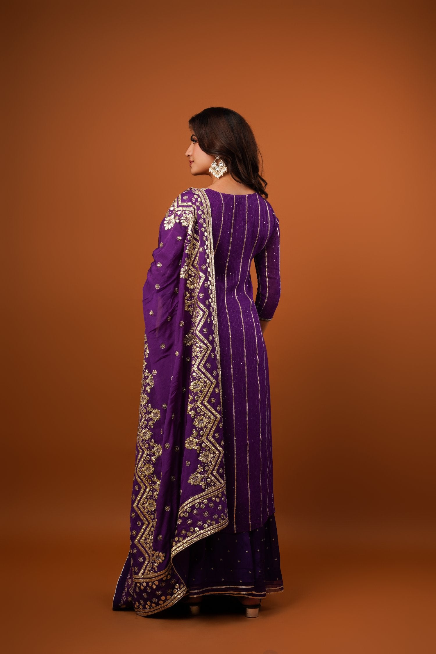 Purple Georgette Embroiderd Kurta Set