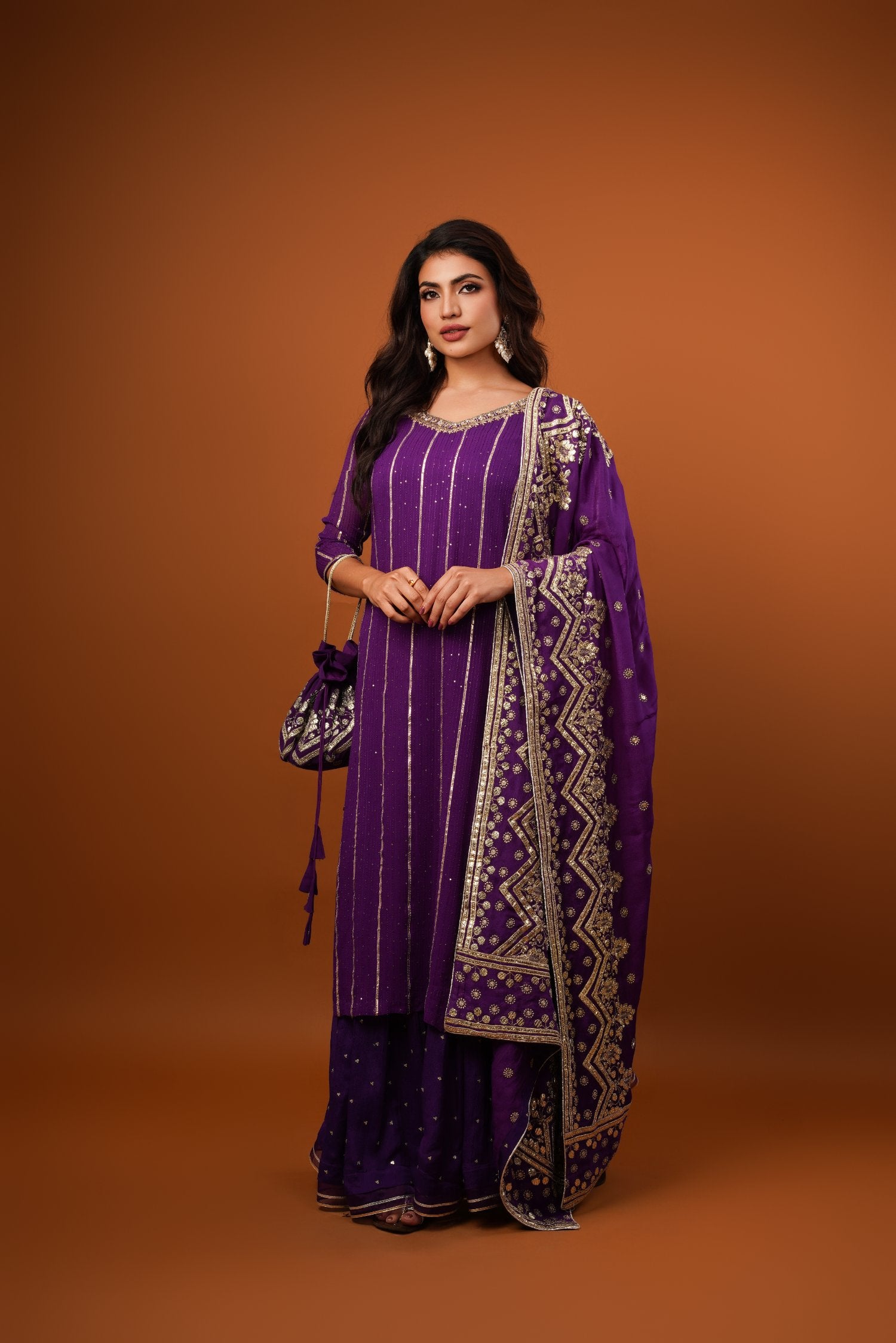 Purple Georgette Embroiderd Kurta Set